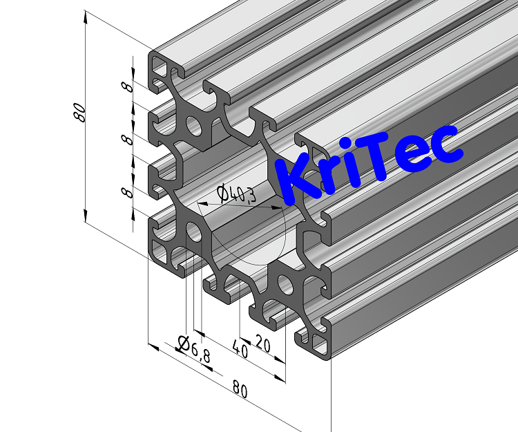 KriTec Profil 8 80x80 leicht 8+4 Nuten