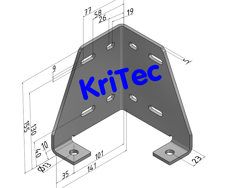 KriTec Bodenadapter zweispurig Innen-/ Außenecke für Profil 10 90x90, verzinkt
