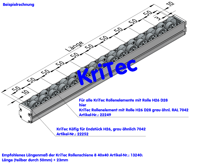 KriTec Endstück für Rollenelement D28 H26, grau ähnlich 7042