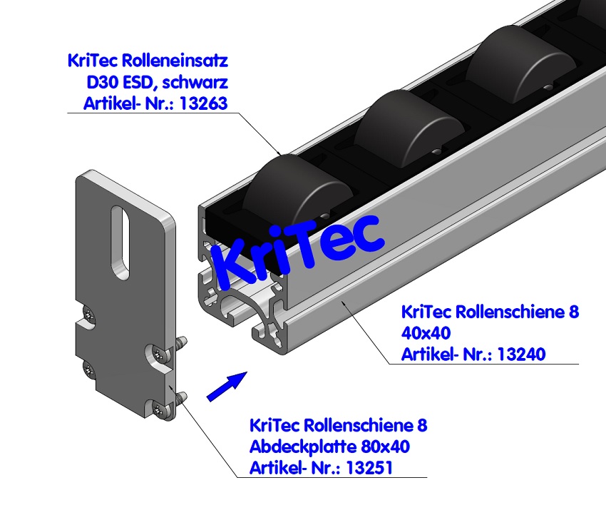KriTec Rollenschiene 8 Abdeckplatte 80x40