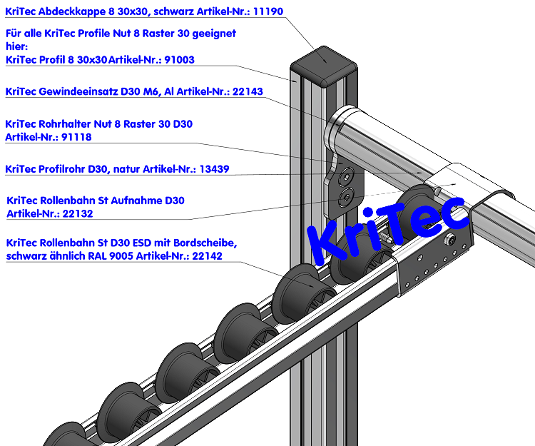 KriTec Rohrhalter Nut 8 Raster 30 D30