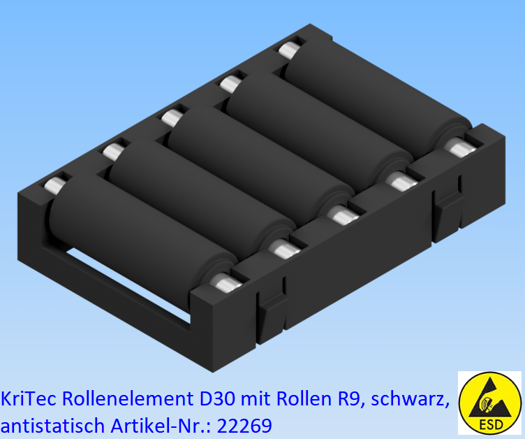 KriTec Rollenelement D30 mit Rollen R9, schwarz, antistatisch