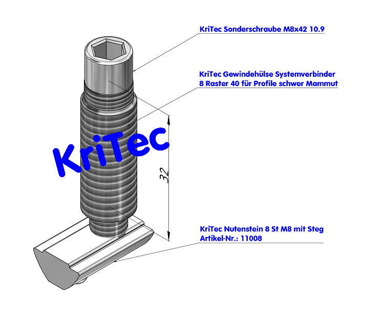 KriTec Systemverbinder 8 Raster 40 für Profile schwer Mammut