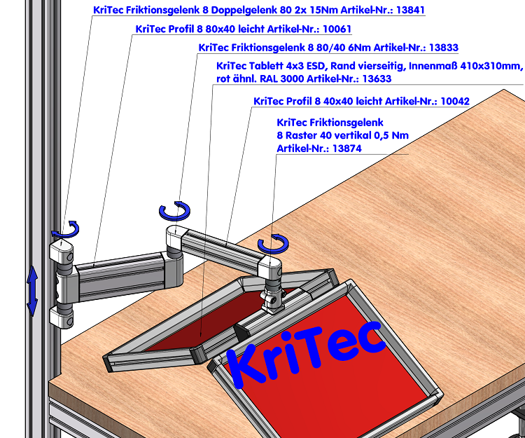 KriTec Friktionsgelenk 8 Raster 40 vertikal 0,5 Nm