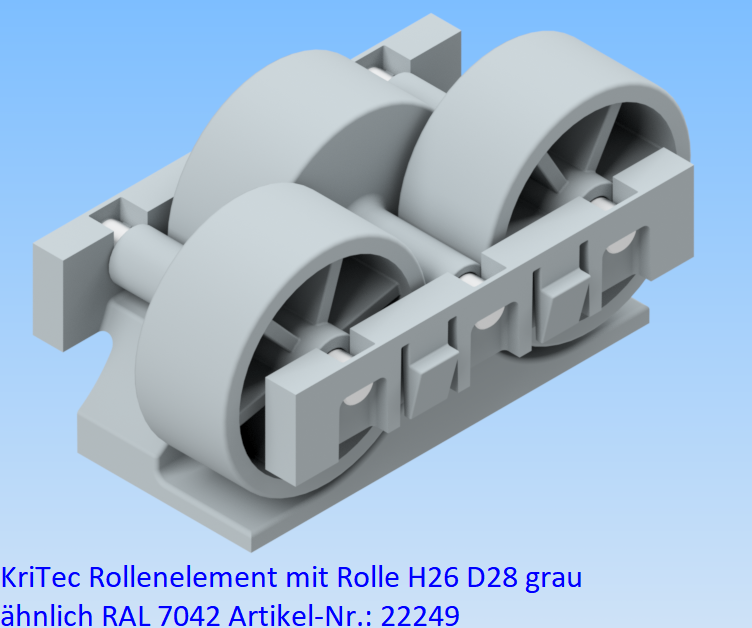 KriTec Rollenelement D28 mit Rolle H26 grau ähnl. RAL 7042