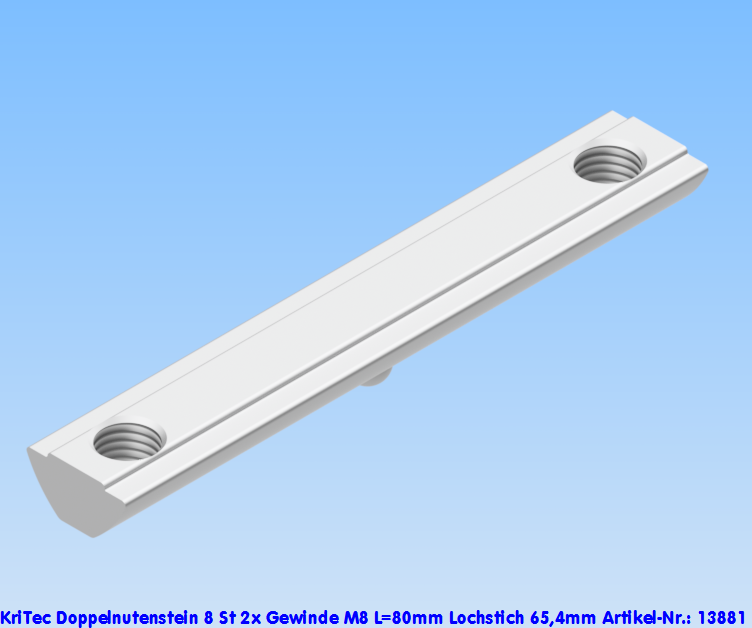 KriTec Doppelnutenstein 8 St 2x Gewinde M8 L=80mm Lochstich 65,4mm