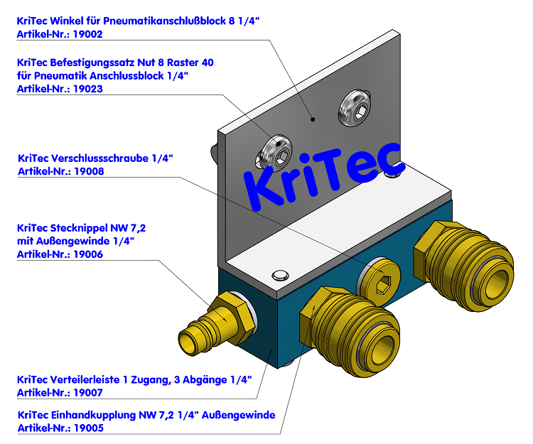 KriTec Winkel für Pneumatikanschlussblock 8 1/4"