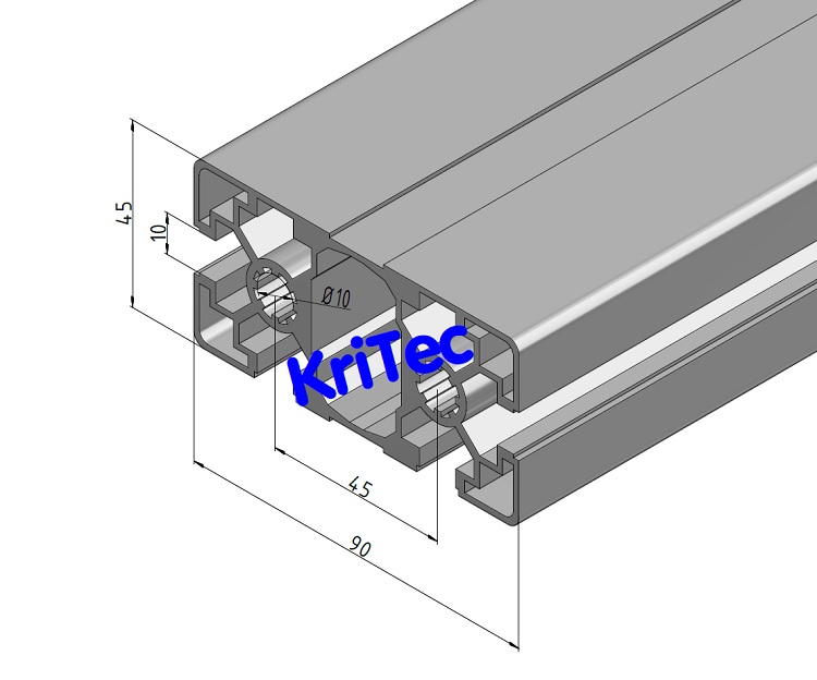 KriTec Profil 10 90x45 2N leicht (2 Nuten geschlossen, 4 Nuten offen)