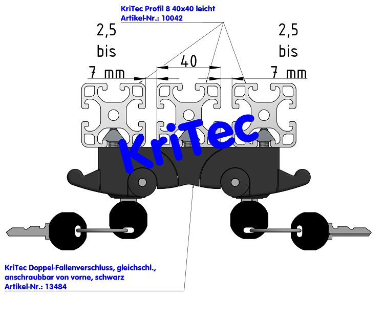 KriTec Doppel-Fallenverschluss, gleichschliessend, anschraubbar von vorne