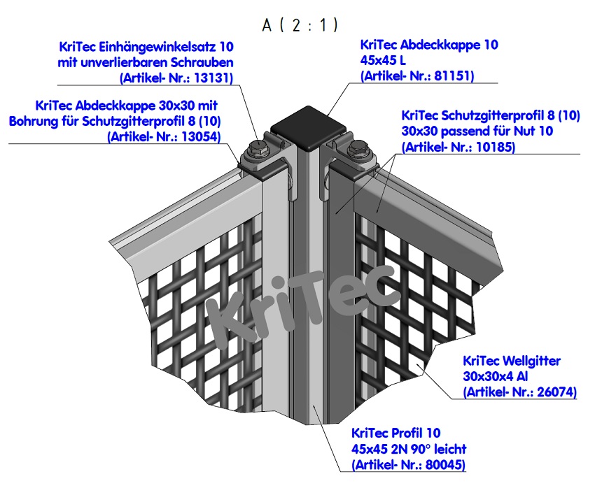 KriTec Schutzgitterprofil 8 (10) 30x30 passend für Nut 10
