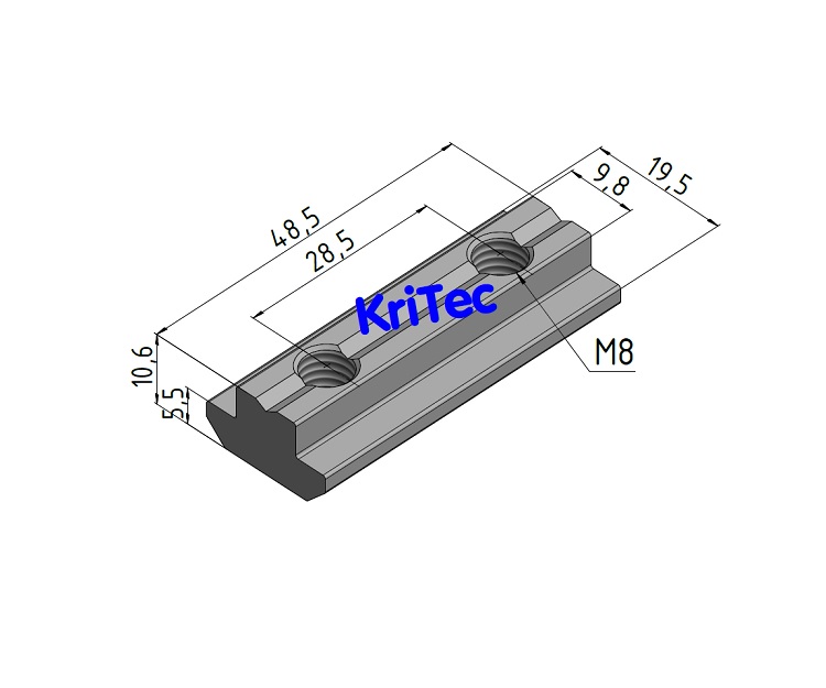 KriTec Doppelnutenstein 10 St 2x Gewinde M8 schwer/ einschiebbar, L=48,5mm