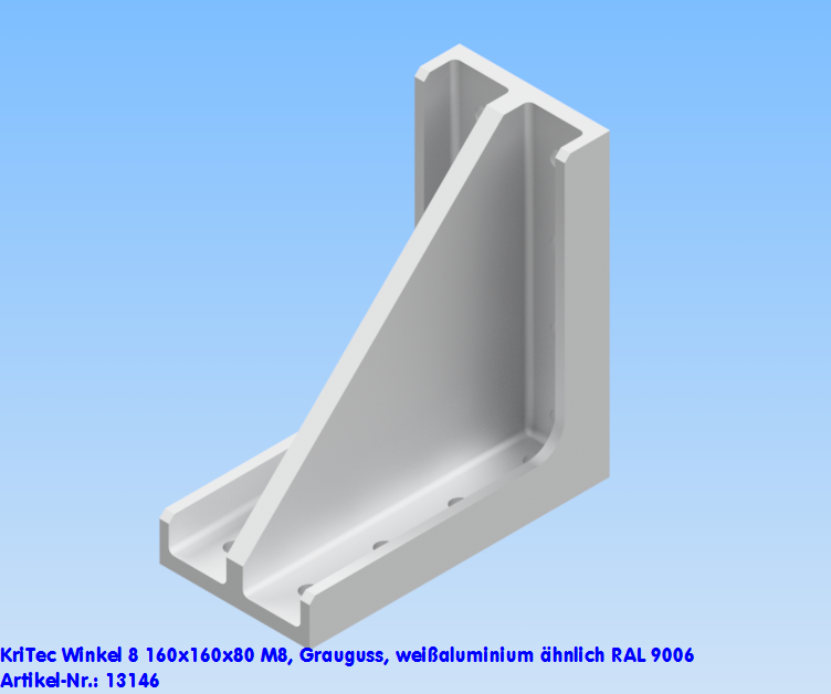 KriTec Winkel 8 160x160 M8, Grauguss, weißaluminium ähnlich RAL 9006