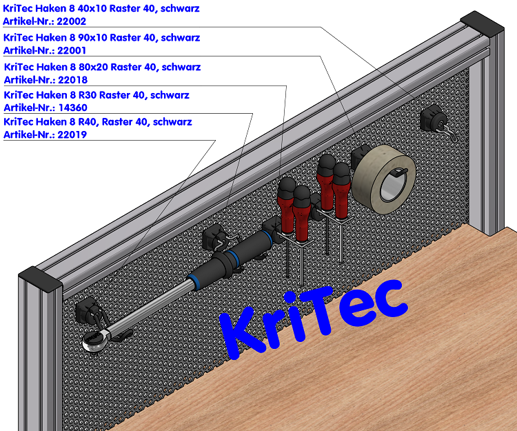 KriTec Haken 8 R30 Raster 40, schwarz
