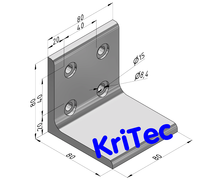 KriTec Anschweißwinkel 8 80x80x8 L=80, Stahl