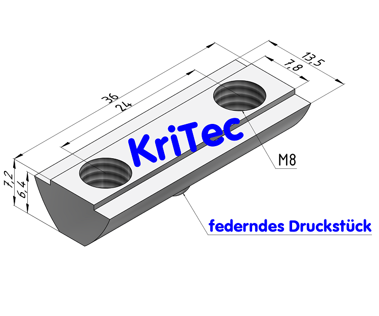 KriTec Doppelnutenstein 8 St 2x Gewinde M8 L=36mmmit Steg und Kugel