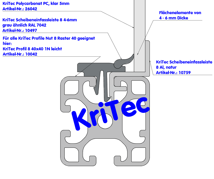 KriTec Scheibeneinfassleiste 8 2-4mm, grau ähnlich RAL 7042
