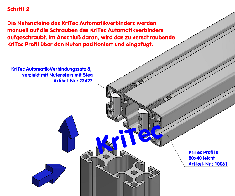 KriTec Automatik-Verbindungssatz 8 Raster 40, verzinkt mit Nutenstein mit Steg
