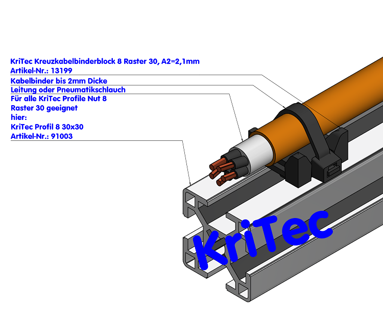 KriTec Kreuzkabelbinderblock 8 Raster 30, schwarz