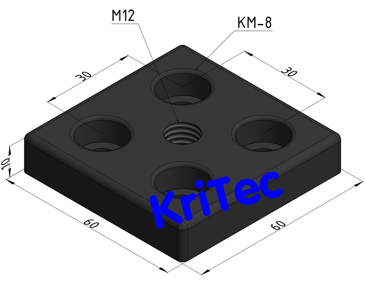 KriTec Transport- und Fußplatte 8 Raster 30 Zn 60x60 M12, schwarz