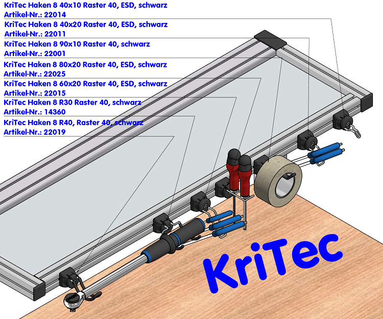 KriTec Haken 8 R30 Raster 40, schwarz