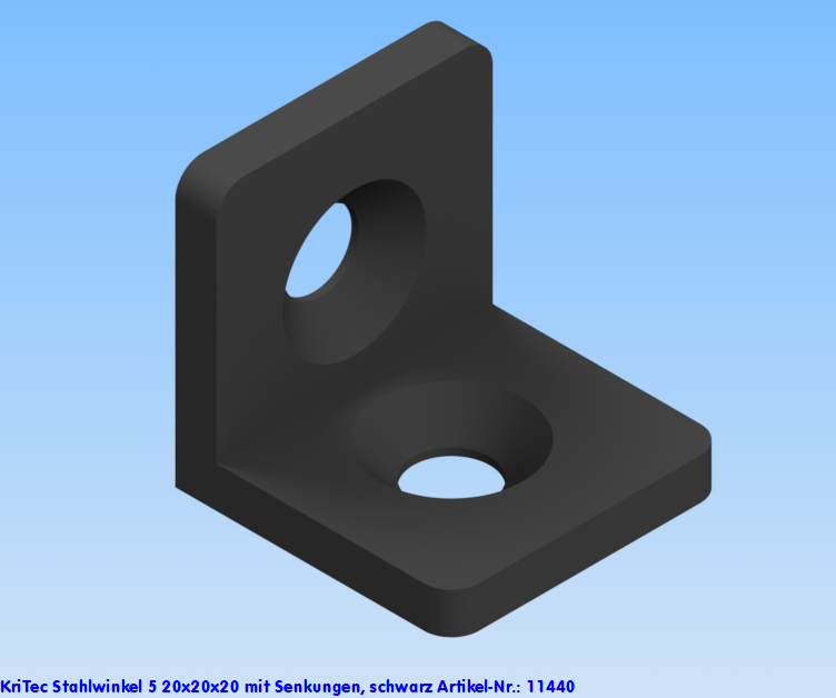 KriTec Stahlwinkel 5 20x20x20 mit Senkungen, schwarz
