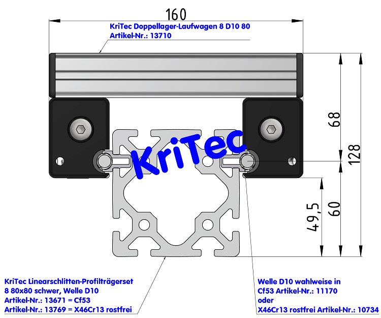 KriTec Doppellager-Laufwagen 8 D10 80