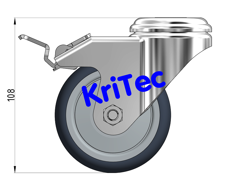 KriTec Lenkrolle D80 TPU grau mit Doppelfestbremse