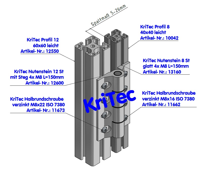 KriTec Scharnier 12 Raster 60 Mammut