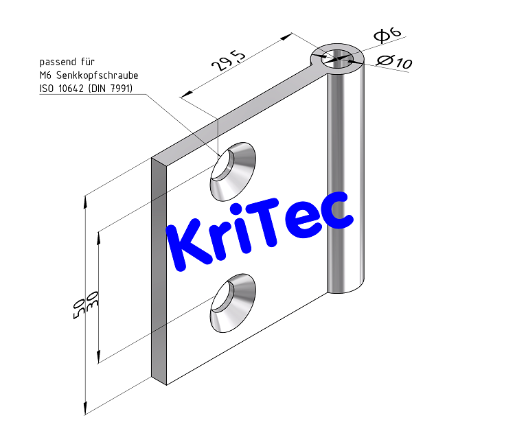 KriTec Scharnierhälfte 10 50 innenliegend, eloxiert