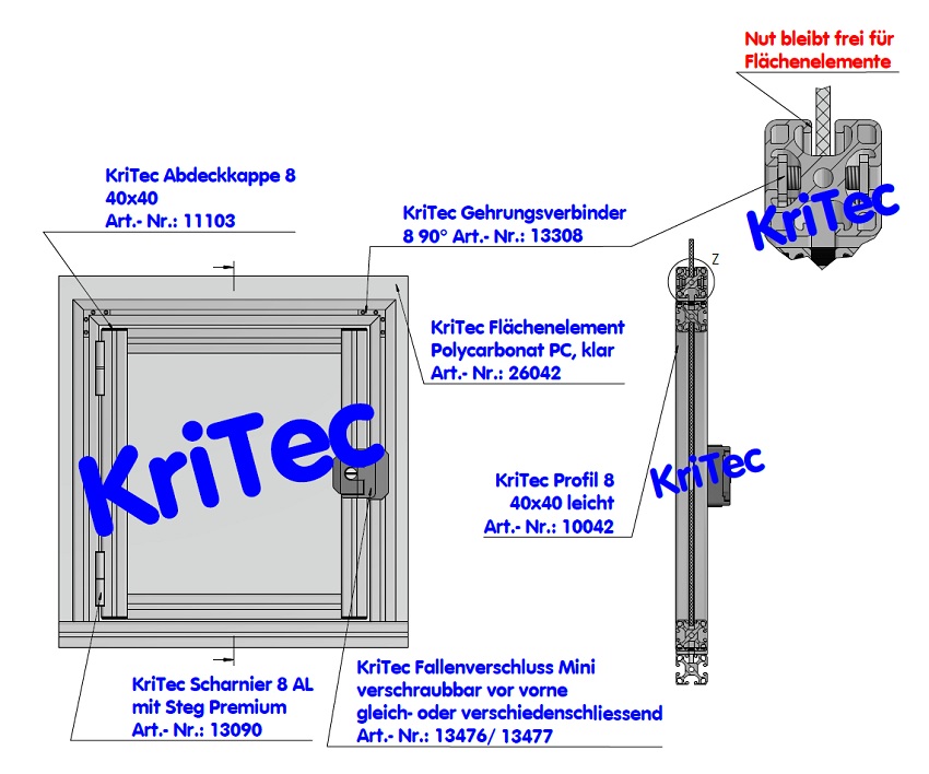 KriTec Fallenverschluss Mini verschiedenschliessend, anschraubbar von vorne, schwarz
