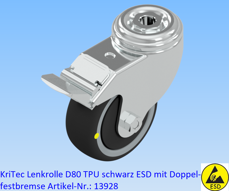 KriTec Lenkrolle D80 TPU schwarz ESD mit Doppelfestbremse