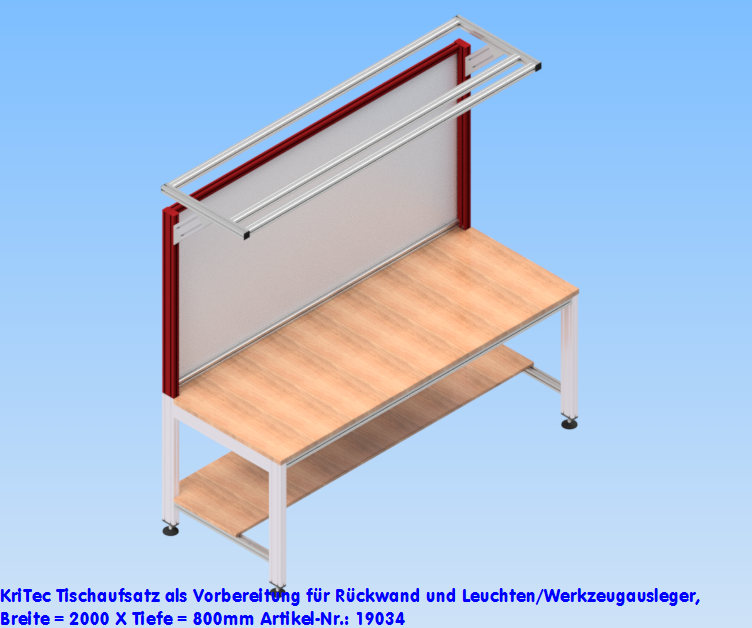 KriTec Tischaufsatz als Vorbereitung für Rückwand und Leuchten/ Werkzeugausleger
