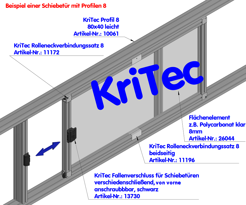 KriTec Fallenverschluss für Schiebetüren, verschiedenschliessend, von vorne anschraubbar, schwarz