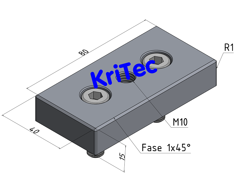 KriTec Transport- und Fußplatte X 8 80x40, M10, weißaluminium ähnlich RAL 9006