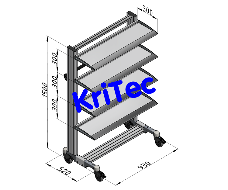 KriTec VarioMobil Typ G mit 4 Ablageebenen aus Tastaturablageprofil 8 mit Bordkante