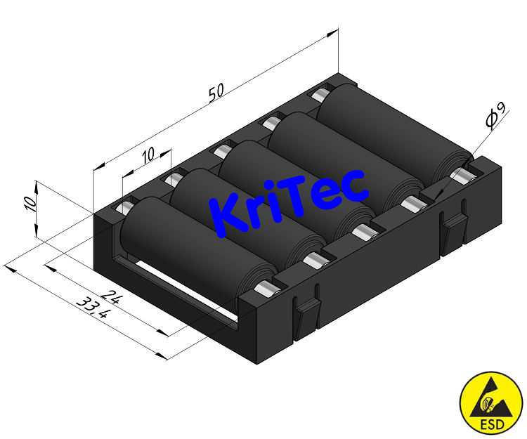 KriTec Rollenelement D30 mit Rollen R9, schwarz, antistatisch