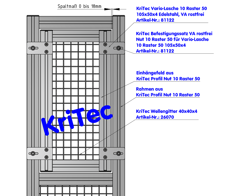 KriTec Vario-Lasche 10 Raster 50 105x50x4 Edelstahl, VA rostfrei
