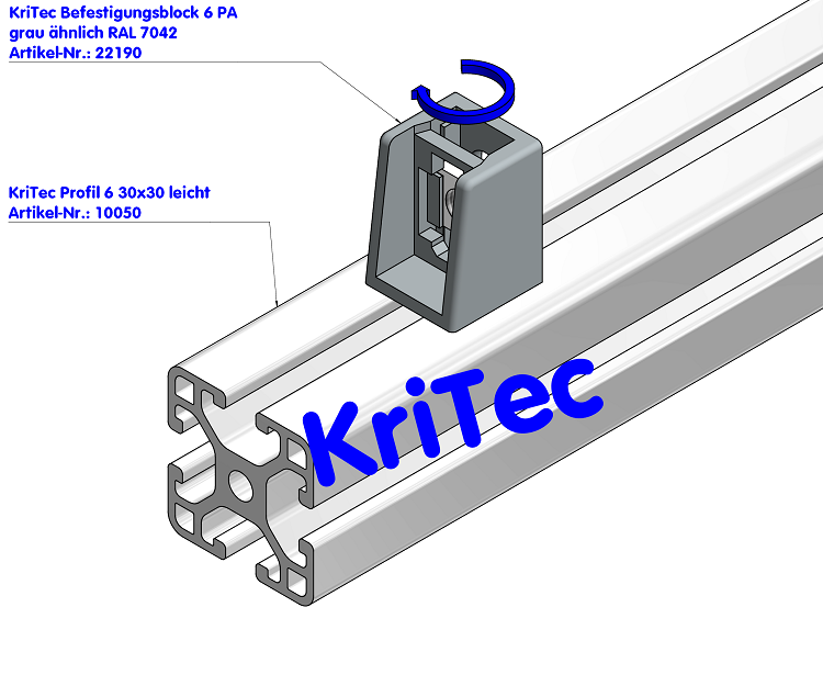 KriTec Befestigungsblock 6 PA grau ähnlich RAL 7042