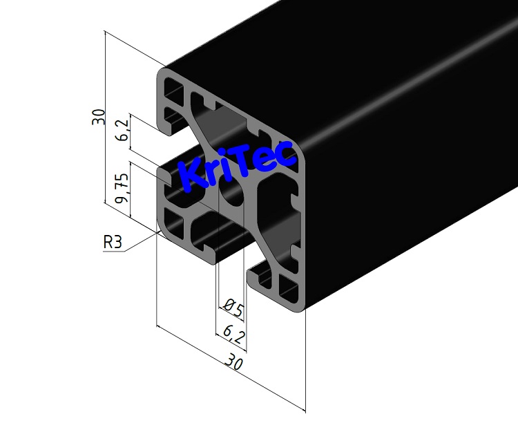 KriTec Profil 6 30x30 2N 90° leicht schwarz