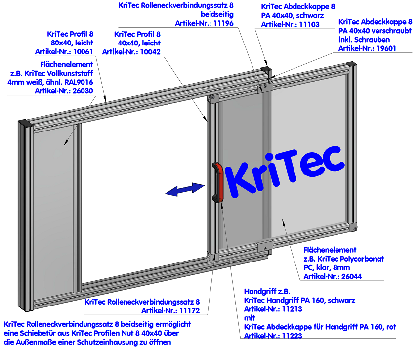 KriTec Rolleneckverbindungssatz 8 Raster 40 beidseitig