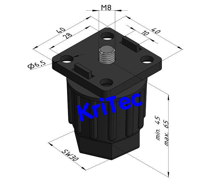 KriTec Stellfuß 10 Raster 40 PA "Hubschrauber" inkl. Gewinde-Schneidhülse