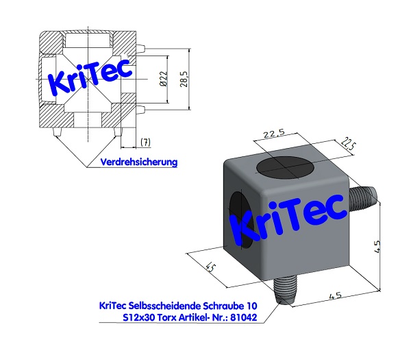 KriTec Würfelverbindungssatz 10 45x45x45 Winkel 2D, Abdeckkappe schwarz