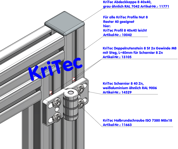 KriTec Abdeckkappen 8 Raster 40 grau