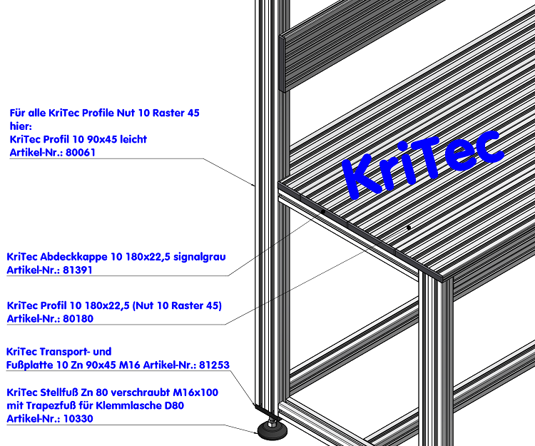 KriTec Abdeckkappen 10 Raster 45 grau