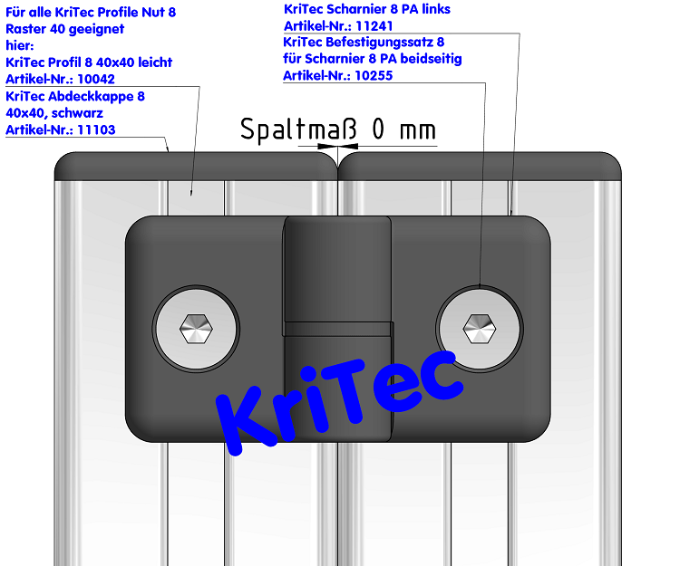 KriTec Scharnier 8 PA, links, schwarz