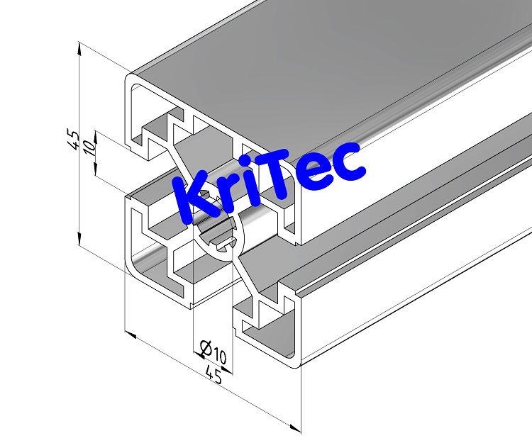 KriTec Profil 10 45x45 1N leicht (1 Nut geschlossen, 3 Nuten offen)