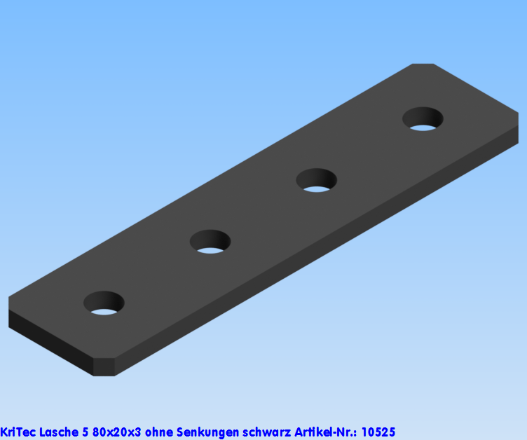 KriTec Lasche 5 80x20x3 schwarz, ohne Senkungen