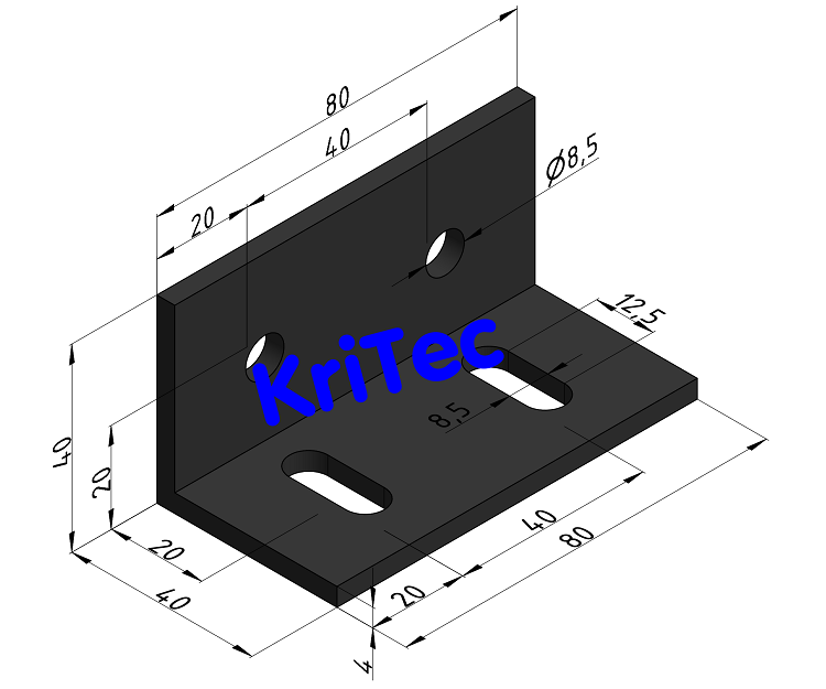 KriTec Winkel 8 St 40x40x80x4 mit Langlöchern einseitig, schwarz