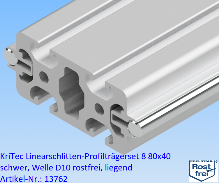 KriTec Linearschlitten-Profilträgerset 8 80x40 schwer, Welle D10 rostfrei, liegend