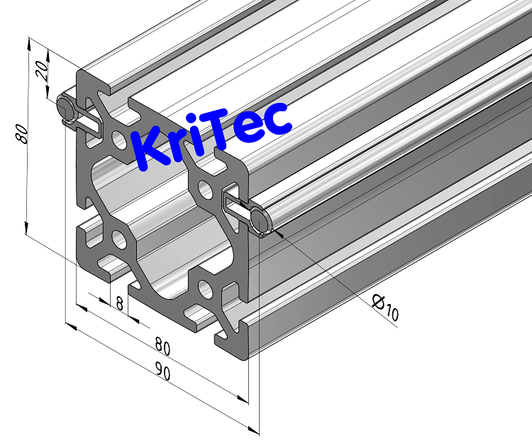 KriTec Linearschlitten-Profilträgerset 8 80x80 schwer, Welle D10
